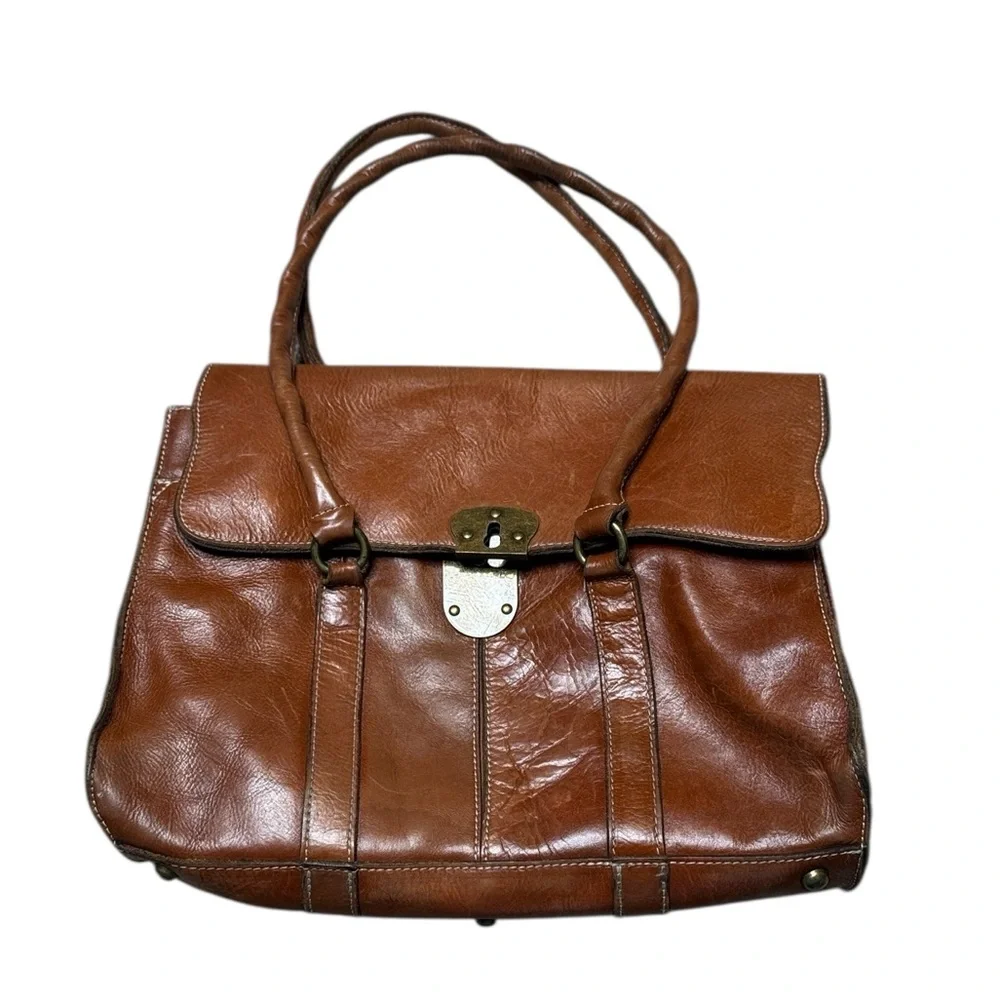 Patricia Nash Vienna Leather Satchel Tan Brown Distressed Top Handle Handbag